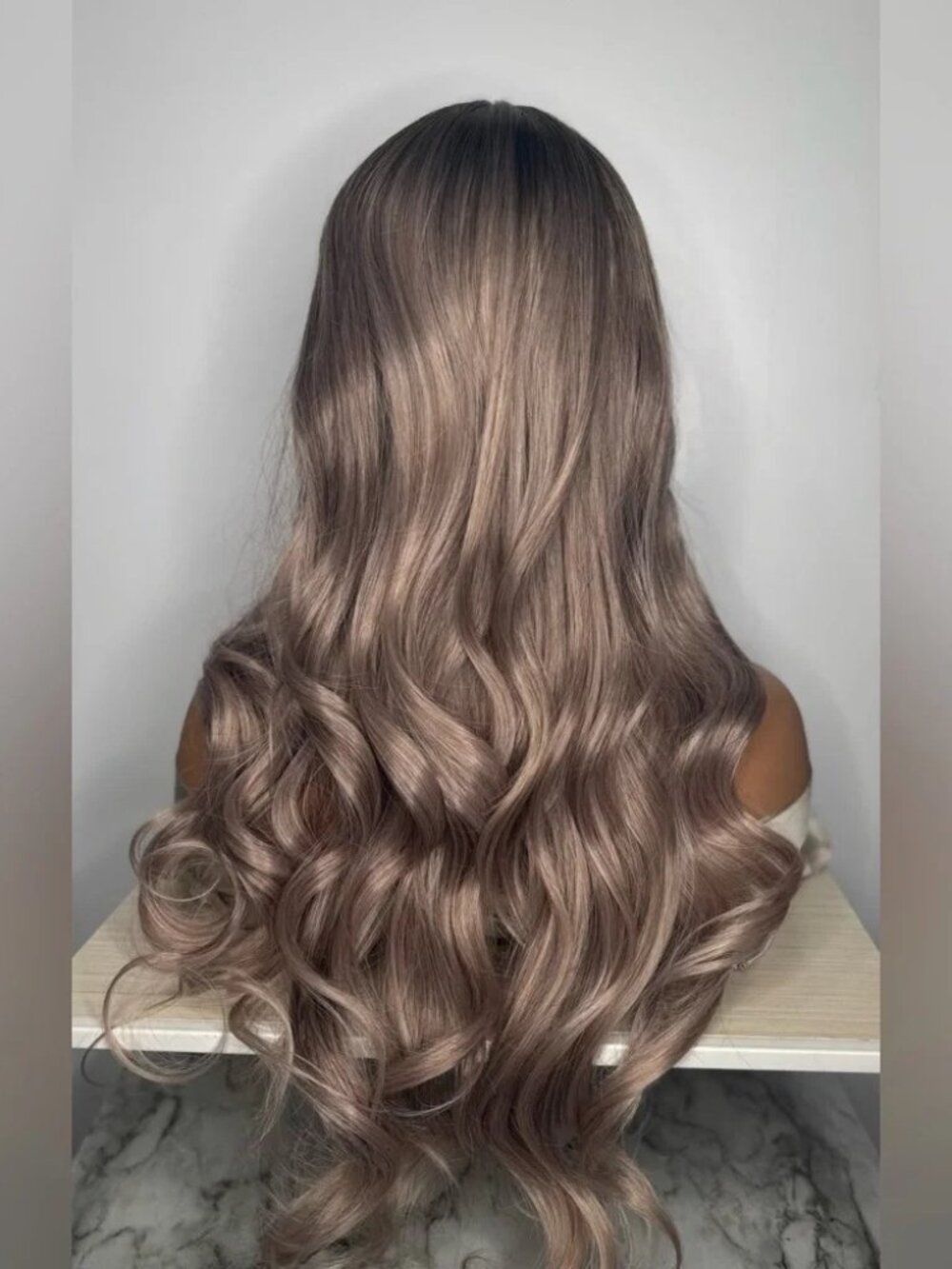 26” Long Wavy Synthetic Wig with Bangs – Ash Brown / Smoky Blonde Blend - Picture 6 of 13